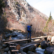 Alex crossing the bridge