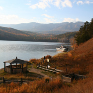 The ship anchored near the Snake hot springs
